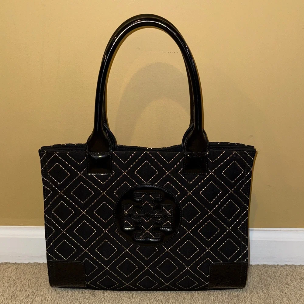 Tory Burch Chic Black Quilted Tote Bag